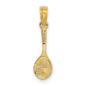Million Charms 14k Yellow Gold Solid 3-D Tennis Racquet Necklace Charm Pendant